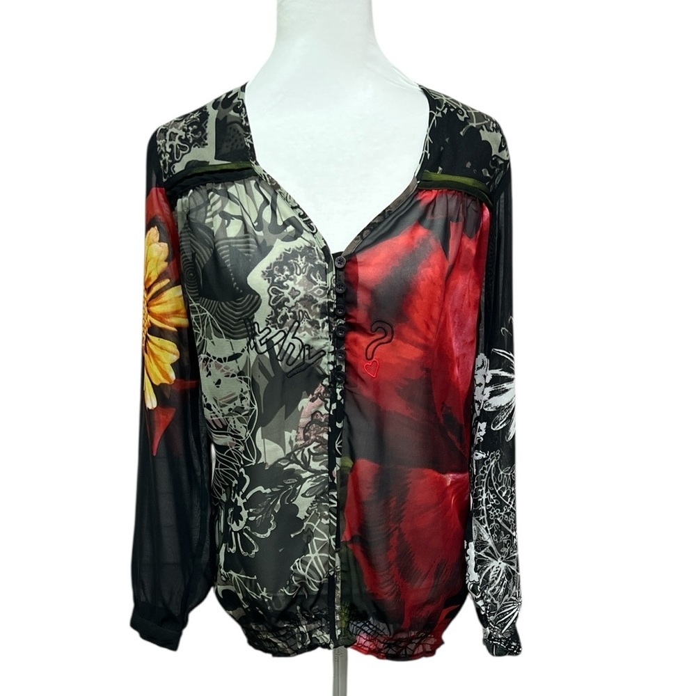 Desigual Floral Sheer Button Detail Blouse